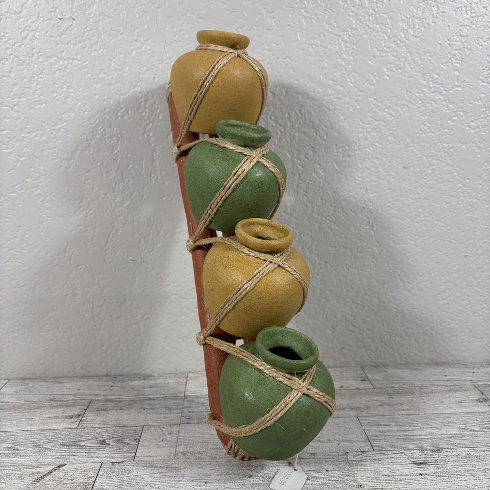 4 Clay Terracotta Hanging Pots Native Mexican Southwest Home Decor New Read